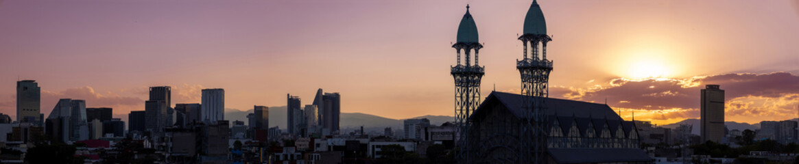 Fototapeta na wymiar Panoramic skyline view of Mexico City business and Financial center close to Paseo De Reforma.