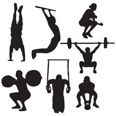 set of silhouettes of people doing CrossFit 