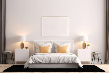 rectangular mock up frame on  a modern bedroom