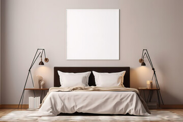big square mock up frame on a modern bedroom
