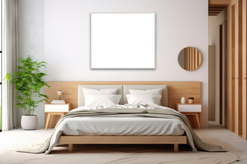 Fototapeta na wymiar blank square mock up frame won a modern bedroom