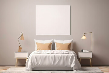 square blank mock up canvas on a modern bedroom
