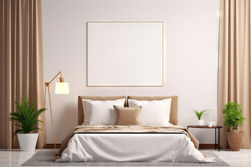 Fototapeta na wymiar square blank mock up canvas on a modern bedroom