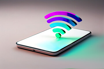 Neon Wi-Fi icon on top over smartphone. Generative AI