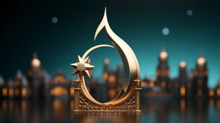 A picture of a mosque with a crescent moon and the words  ramadan  on it. Created with generative AI.