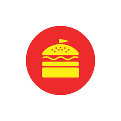 Fast Food Burger with Flag Vector Flat Modern Linear Icon on White Background. Circle Button. Simple Сheeseburger Symbol for Cafe, Bar, Restaurant, Menu, Banner, Web.