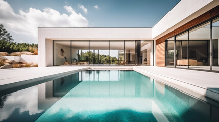 Fototapeta na wymiar Modern villa with swimming pool. Generative AI