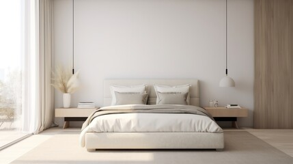 Fototapeta na wymiar White bedroom interior. Earth tones design. 3d rendering