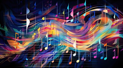 an abstract background with colorful musical notes Generative AI