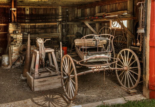 old fashioned horse drawn wagon in a barn Scugog Shores Port Perry Ontario