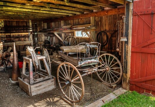 old fashioned horse drawn wagon in a barn Scugog Shores Port Perry Ontario