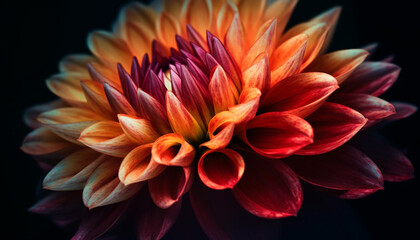 Vibrant colored petals of a single dahlia blossom in macro generated by AI