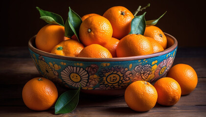 Fresh citrus fruits on rustic wooden table, healthy and vibrant generated by AI