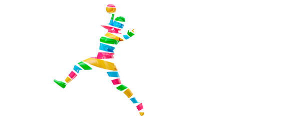 Abstract silhouette of a handball player on white background. Handball player woman are throws the ball.