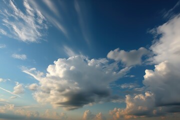 the view from the plane reveals white clouds at sunset. AI Generated
