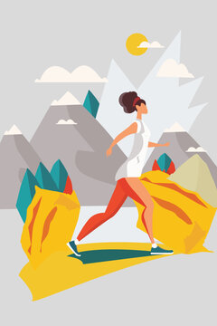 illustration running woman, active woman, active lifestyle, strong women