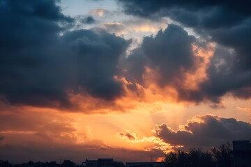 sun rays coming down through a cloudy sky, sunbeams through the clouds. AI Generated