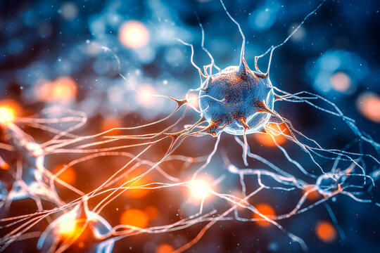 R&eacute;seau neuronal avec activit&eacute; &eacute;lectrique des cellules neuronales. Neuroscience, neurologie, syst&egrave;me nerveux et impulsion, activit&eacute; c&eacute;r&eacute;brale, concepts de microbiologie. G&eacute;n&eacute;rative IA