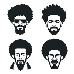 African Men Vector, Afro Men, Black Man Vector, African American Black African American afro male face, curls hair style Black men Silhouettes