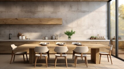 Fototapeta na wymiar Scandinavian kitchen interior, wall mock up, 3d render. Created with generative AI.