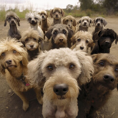A flock of terriers look at the camera ai generation High quality photo
