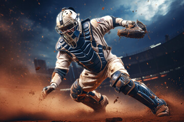 baseball catcher catching a ball.. Generative AI