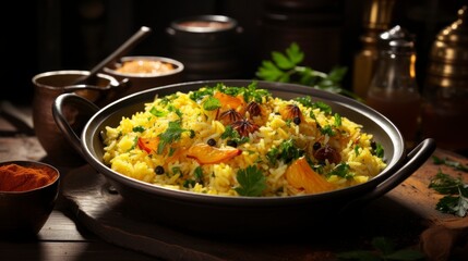 Traditional Turkish Pilav in a bowl, close-up. Created with generative AI.