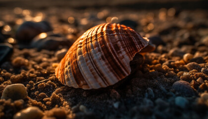 Beautiful seashell patterns adorn the wet coastline in summer generated by AI