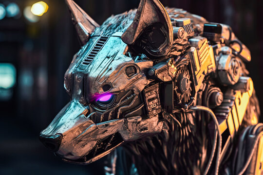 Mechanical Predator Cyberpunk Robotic Wolf ai generation High quality photo