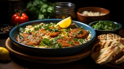 Traditional Turkish Meze in a bowl, close-up. Created with generative AI.