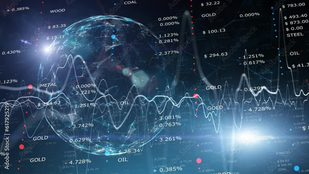 Wall mural Digital business data with artistic graph lines and sphere animation.