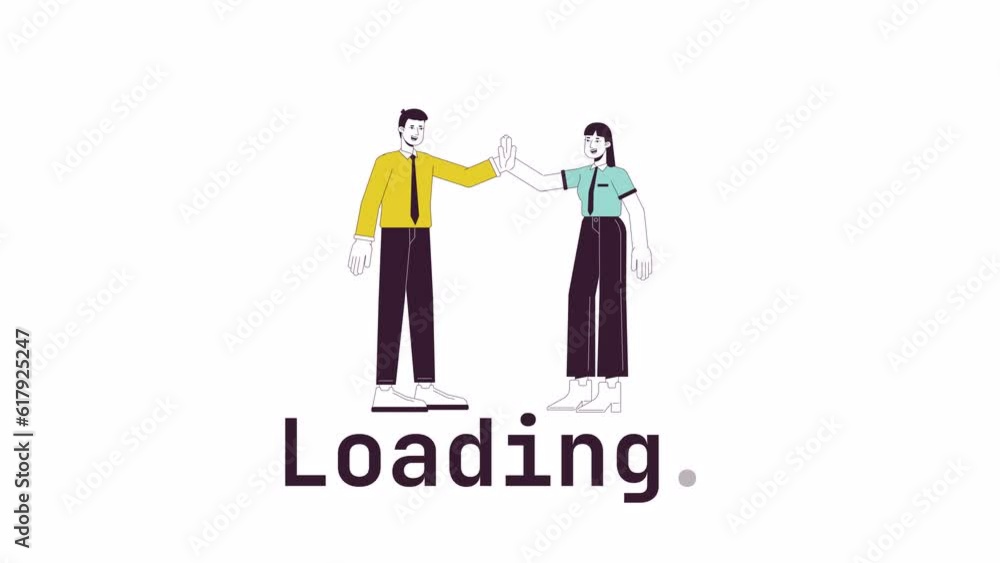 Poster workplace high five loader animation. team celebrating. business team high five. flash message 4k vi