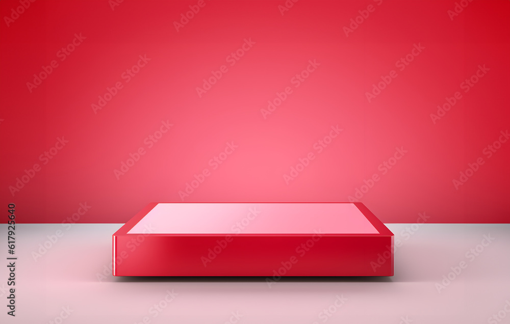 Aufkleber abstract minimal concept. modern red pink podium stage platform square cube display on background ro