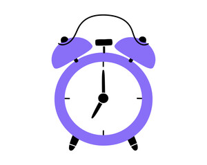 Hand drawn cute illustration of alarm clock. Flat vector vintage morning wake up device in colored doodle style. Education or study sticker, icon. Back to school. Isolated on white background
