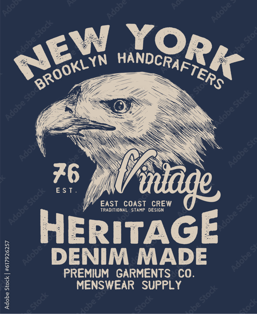 Poster tee print design with eagle head sketch as vector