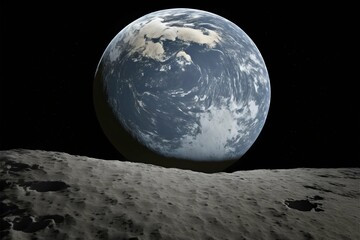 view of earth from the moon highly detailed photo realistic volumetric lighting 