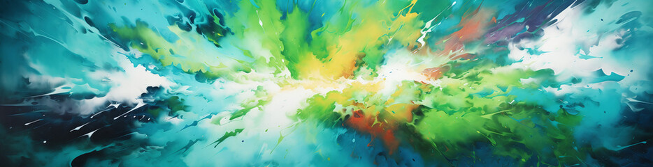 Fototapeta na wymiar an explosion of colorful powder in the middle of the painting, in the style of green and blue. Generative AI