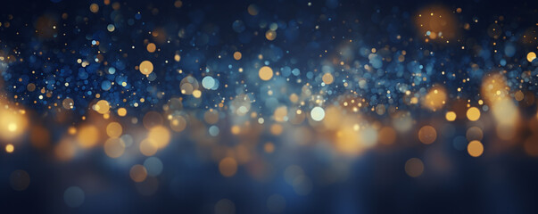 christmas background with blurred lights, in the style of dark azure and gold. Generative AI