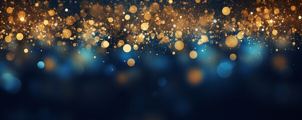 christmas background with blurred lights, in the style of dark azure and gold. Generative AI