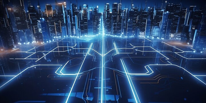 Illustration of IT roadmap modern technology and innovative processes, networking and big data. generative ai