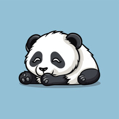 Cute mascot of sleepy lazy panda thin black outlines vector art