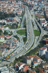 Aerial view of highway road multilevel junction in istanbul 