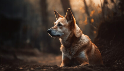 Obraz premium Cute terrier puppy sitting in grass, looking at friend generated by AI