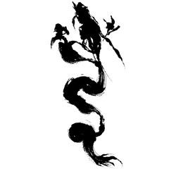 龍・ドラゴンの墨絵風イラスト素材　ベクター