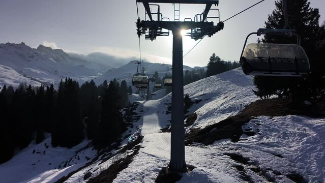4k video with skiing season footage in the Dolomites mountains in Italy on a beautiful sunny day