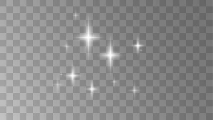 Realistic white star dust light effect isolated on transparent. Stock royalty free vector illustration