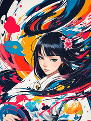 Beautiful anime girl. AI generated illustration