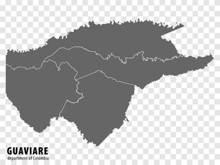 Blank map Guaviare Department of Colombia. High quality map Guaviare with municipalities on transparent background for your web site design, logo, app, UI. Colombia.  EPS10.