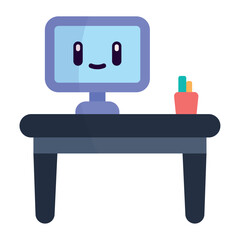 Isolated colored table with a cute monitor screen office icon Vector illustration