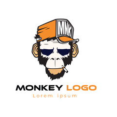 Monkey Logo.  Mascot cartoon of gorilla monkey apes riding motorbike. Black and White Color Victor 10 eps Download now